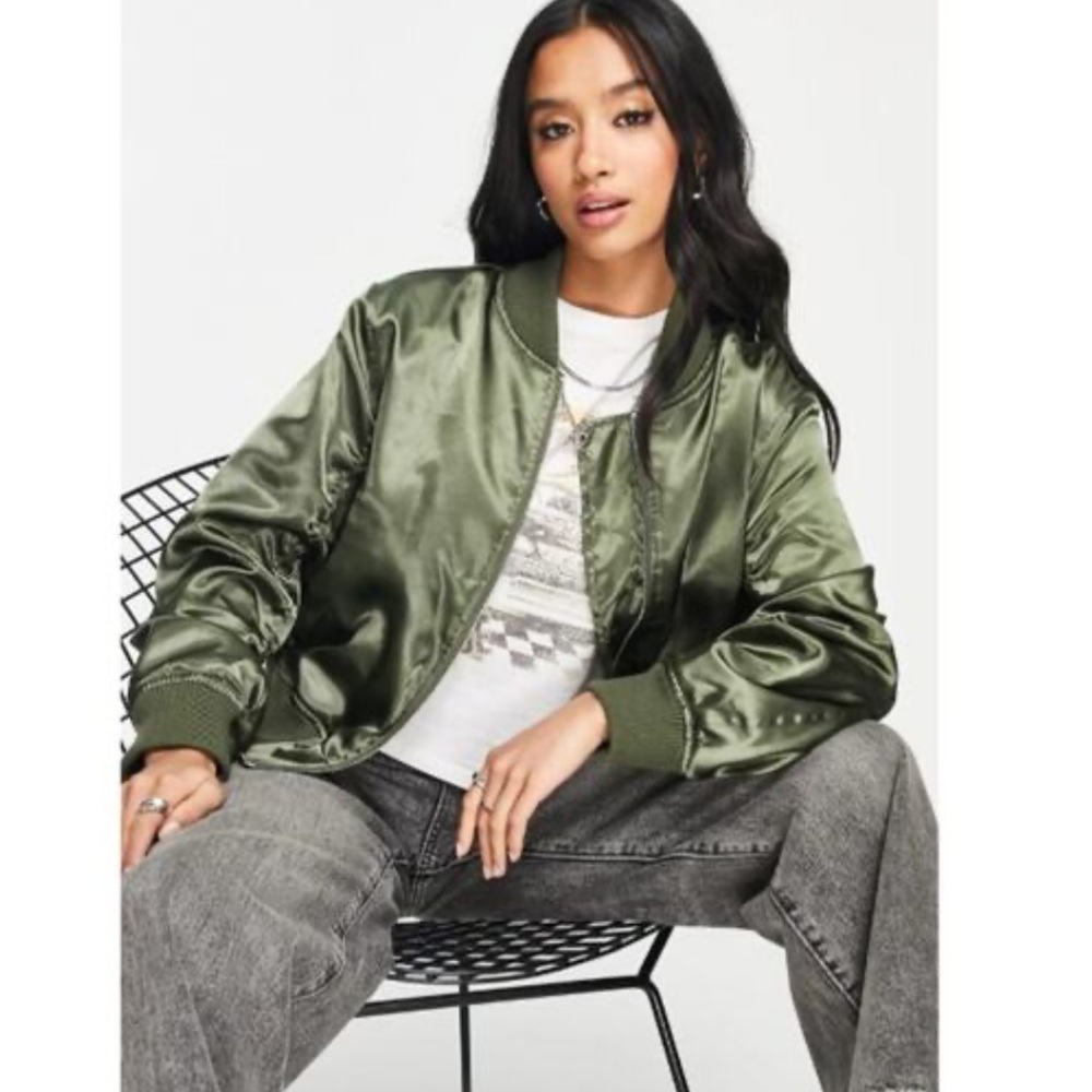 Topshop Green Satin Bomber